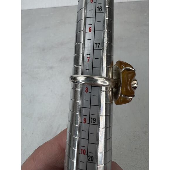 Unique Boho 925 Sterling Silver Orange Flower Ring Stone Semi Precious - Picture 8 of 10